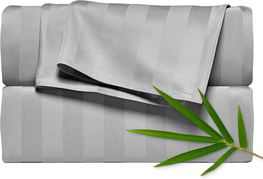 California King Sheets, Genuine 100% Organic Viscose Derived from Bamboo Bed Sheet Set, Soft & Cooling, Double Stitching, 2 Year Quality Promise (California King, Jacquard Silver)