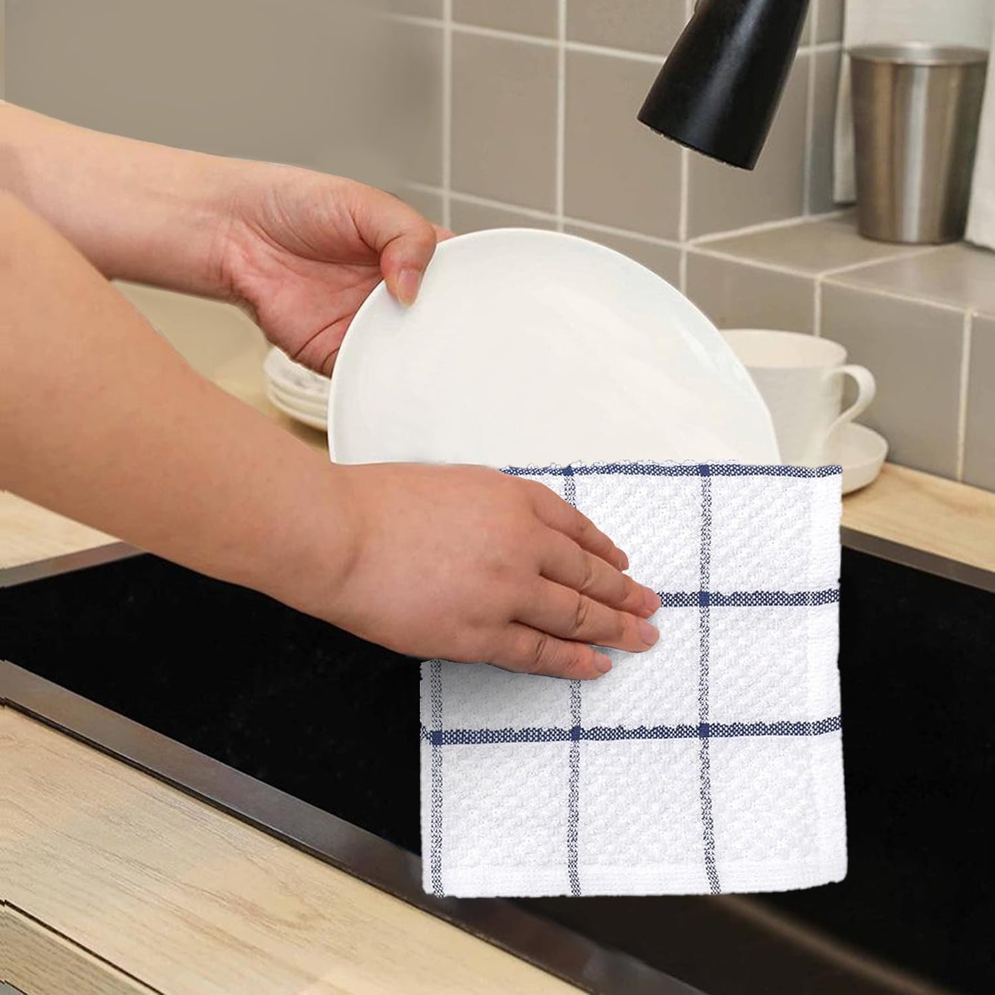 Cotton Kitchen Dish Cloths Set of 8 – Highly Absorbent, Super Soft Premium Terry Cleaning Cloth (12"X12" Inch) Premium Dishcloths for Washing Dishes (Blue)