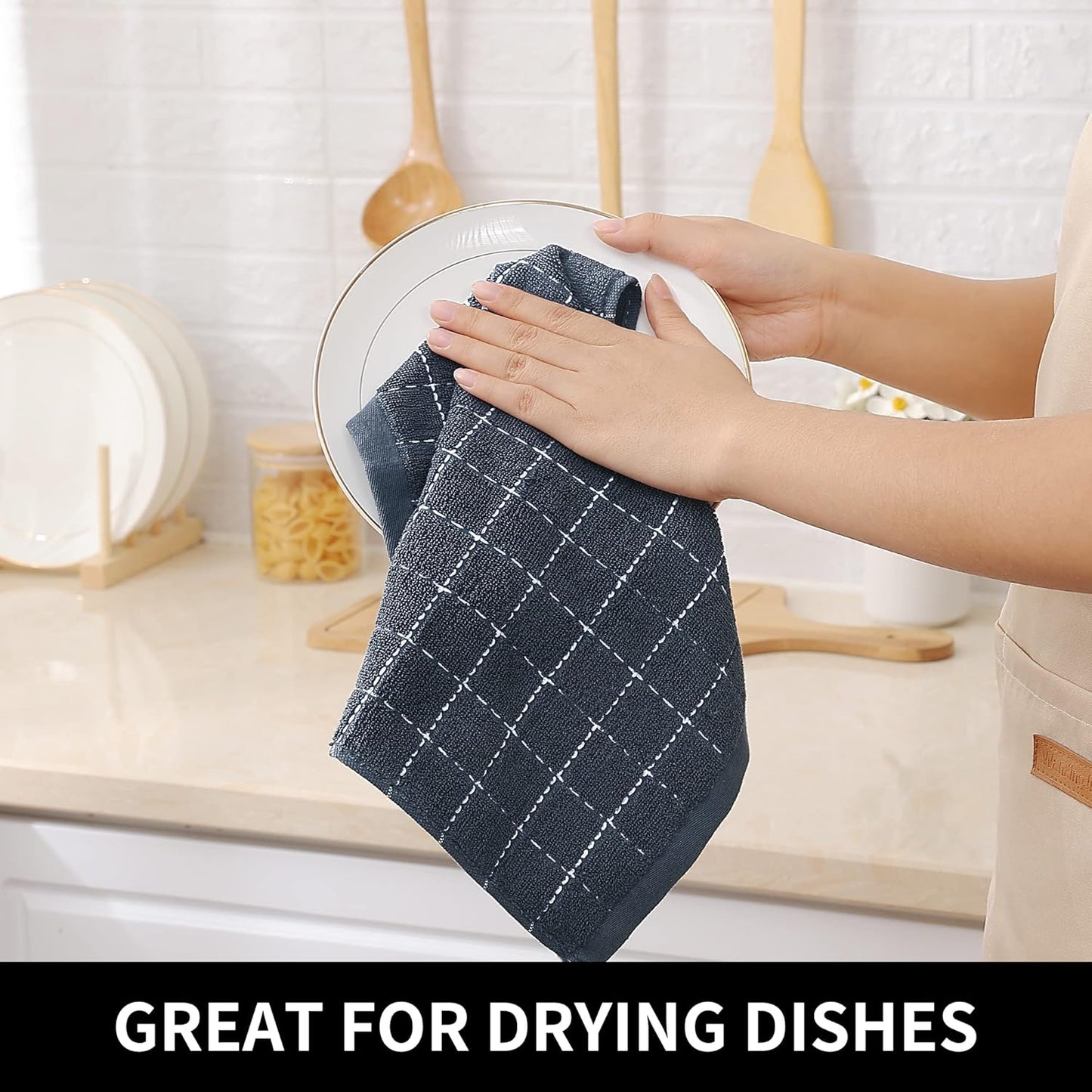 100% Cotton Terry Kitchen Dish Cloths, 6 Pack, Dark Grey | Ultra Soft and Absorbent, Suitable for Drying and Washing Dishes