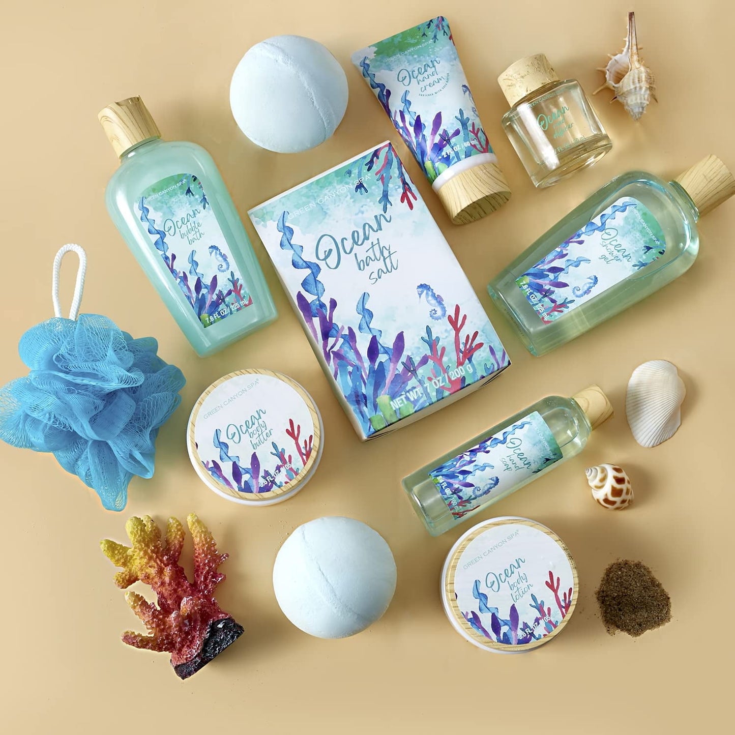 Bath Gift Baskets for Women - 12 Pcs Ocean Spa Gift Sets, Luxury Beauty Birthday Gifts for Her Home Spa Self Care Pampering