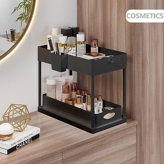 2-Tier Black Sliding under Sink Organizer Storage Cabinet Basket Drawer