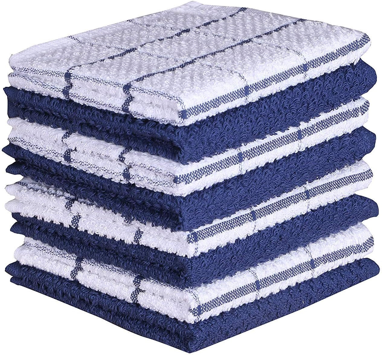 Cotton Kitchen Dish Cloths Set of 8 – Highly Absorbent, Super Soft Premium Terry Cleaning Cloth (12"X12" Inch) Premium Dishcloths for Washing Dishes (Blue)