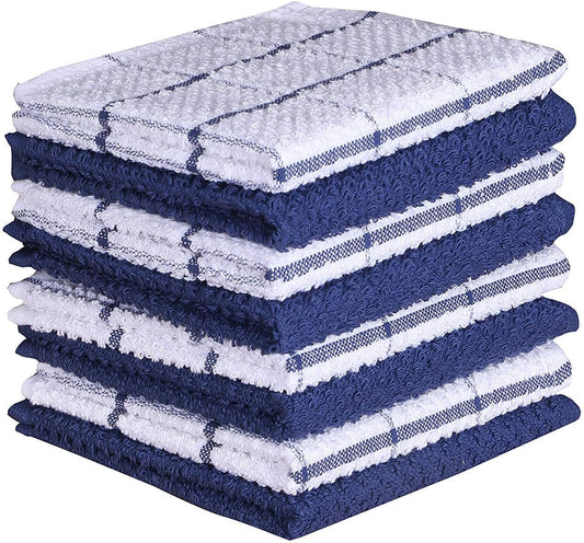 Cotton Kitchen Dish Cloths Set of 8 – Highly Absorbent, Super Soft Premium Terry Cleaning Cloth (12"X12" Inch) Premium Dishcloths for Washing Dishes (Blue)