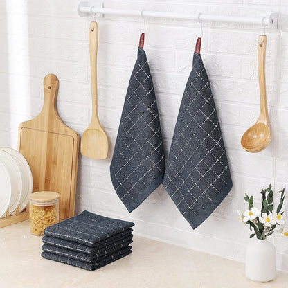 100% Cotton Terry Kitchen Dish Cloths, 6 Pack, Dark Grey | Ultra Soft and Absorbent, Suitable for Drying and Washing Dishes