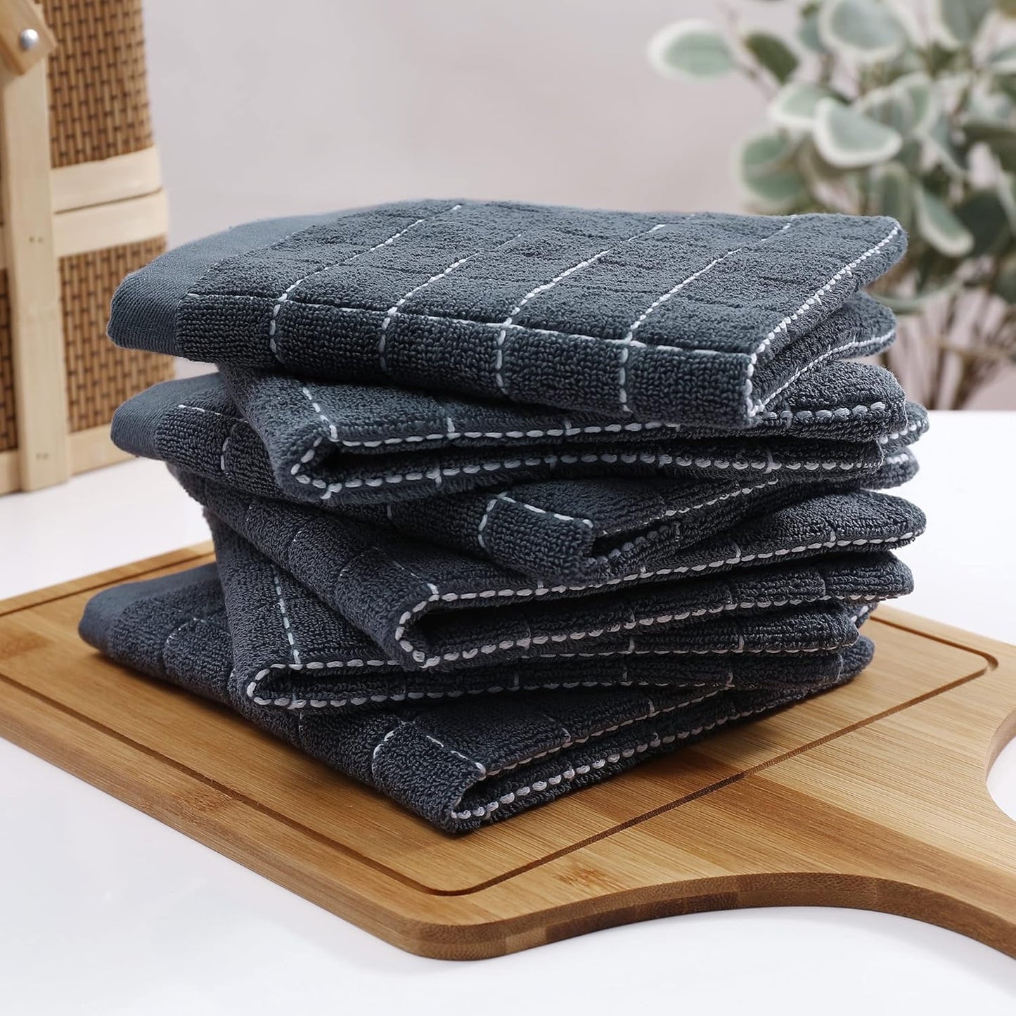 100% Cotton Terry Kitchen Dish Cloths, 6 Pack, Dark Grey | Ultra Soft and Absorbent, Suitable for Drying and Washing Dishes