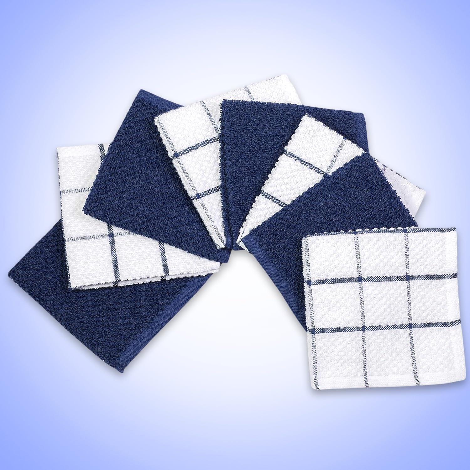 Cotton Kitchen Dish Cloths Set of 8 – Highly Absorbent, Super Soft Premium Terry Cleaning Cloth (12"X12" Inch) Premium Dishcloths for Washing Dishes (Blue)
