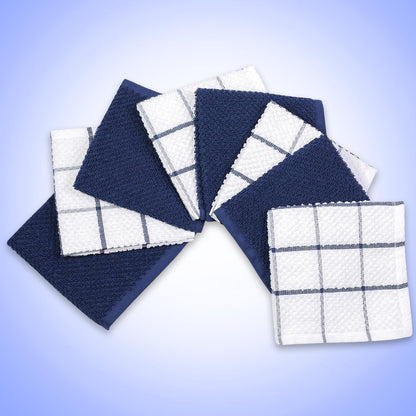 Cotton Kitchen Dish Cloths Set of 8 – Highly Absorbent, Super Soft Premium Terry Cleaning Cloth (12"X12" Inch) Premium Dishcloths for Washing Dishes (Blue)