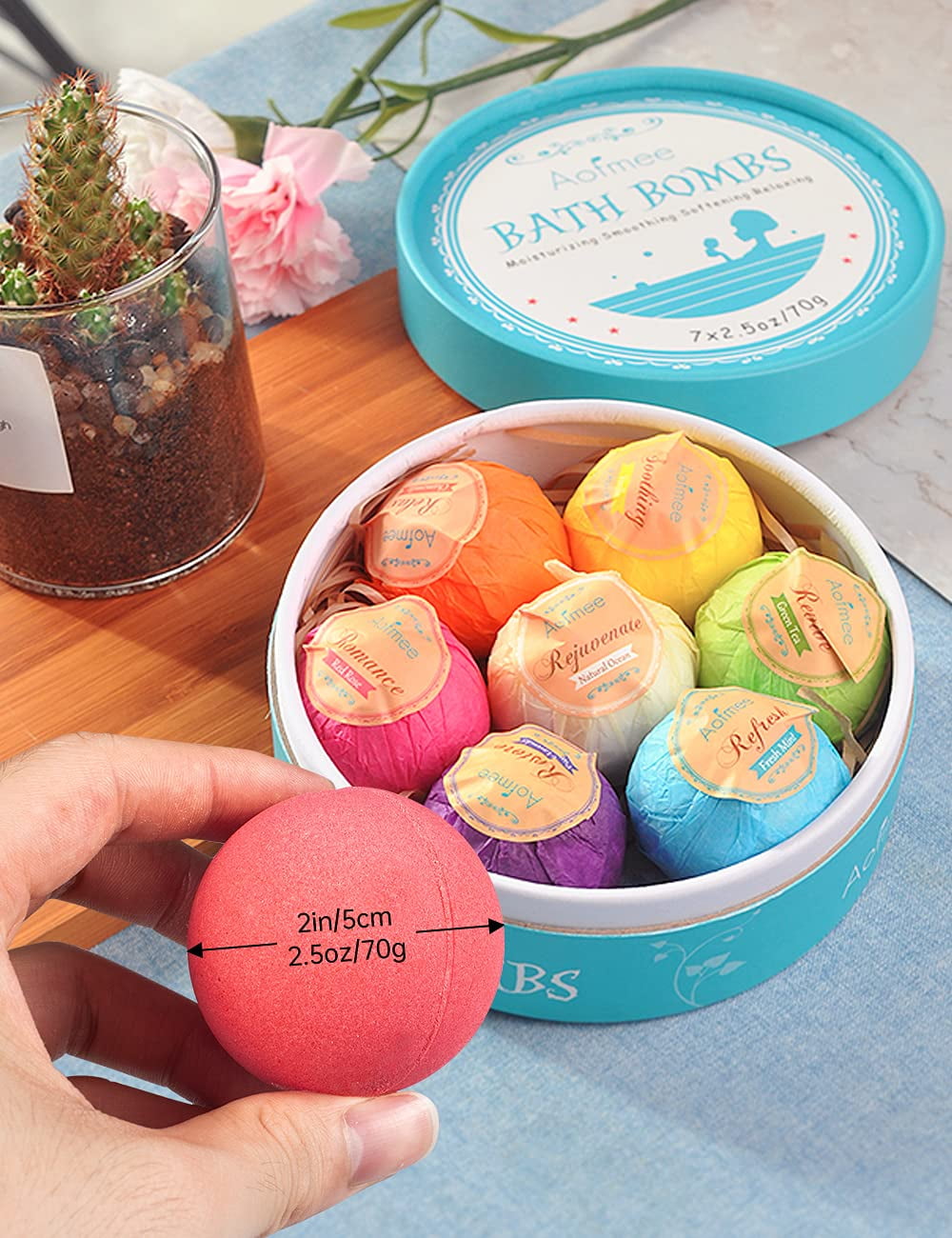 Bath Bombs Set, 7 Natural Spa Bubble Bath Salts, Self Care Gifts Fizzy Set, Perfect Birthday Holiday Gift for Women Kids
